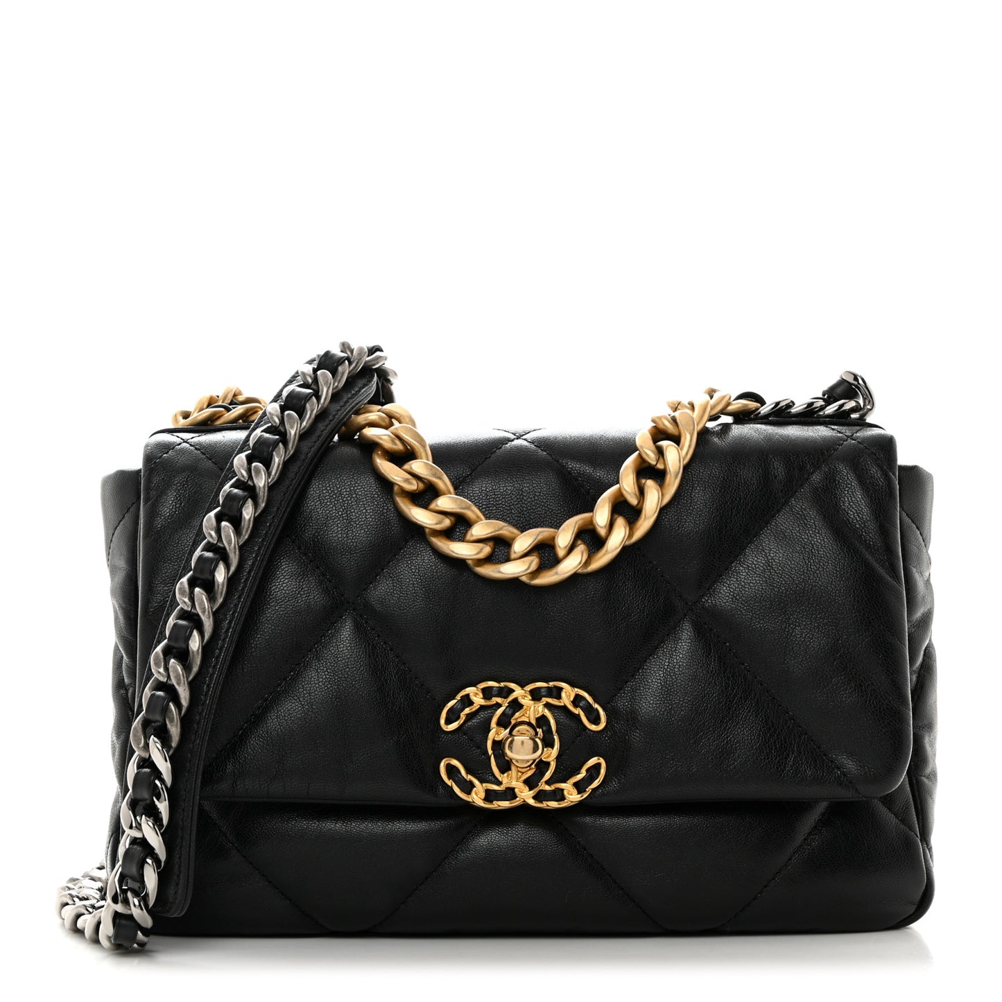 Shiny Goatskin Quilted Medium Chanel 19 Flap Black