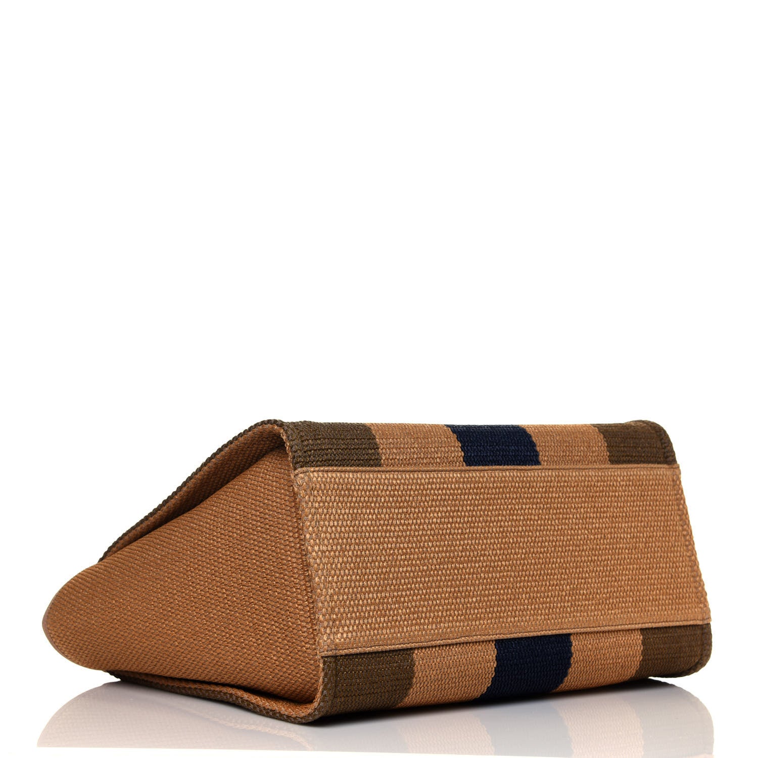 Chanel Straw Raffia Calfskin Striped Medium Deauville Tote Khaki Beige Navy Blue 3 of 4