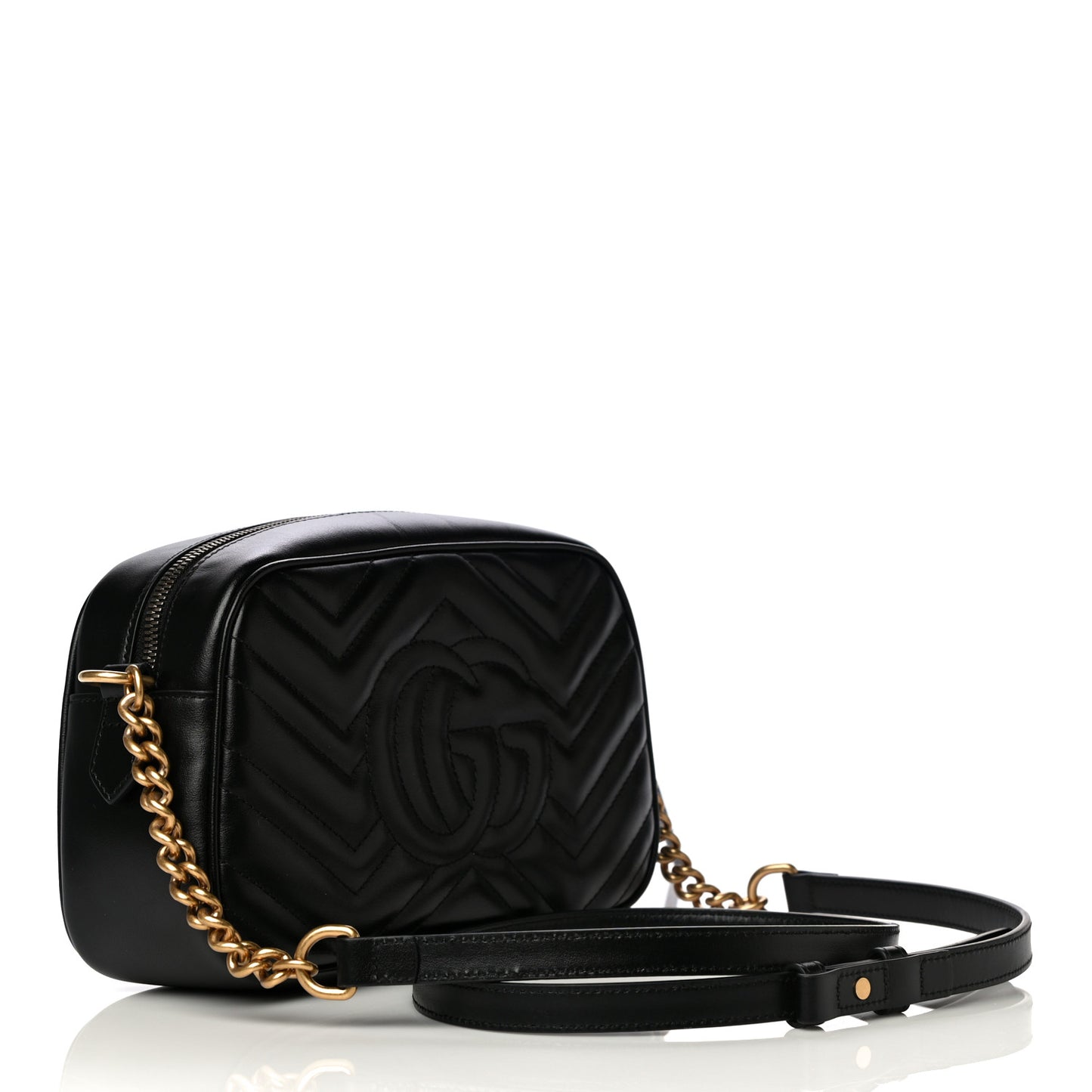 Calfskin Matelasse Small GG Marmont Chain Shoulder Bag Black