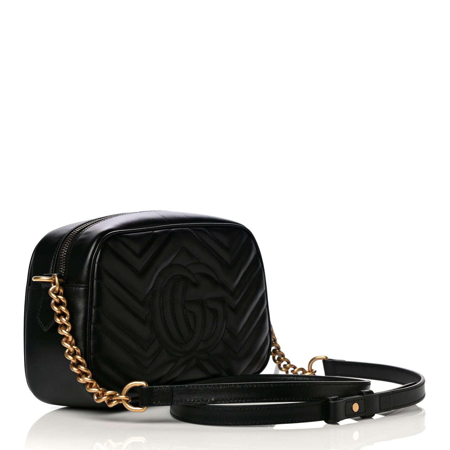Gucci Calfskin Matelasse Small GG Marmont Chain Shoulder Bag Black 3 of 11