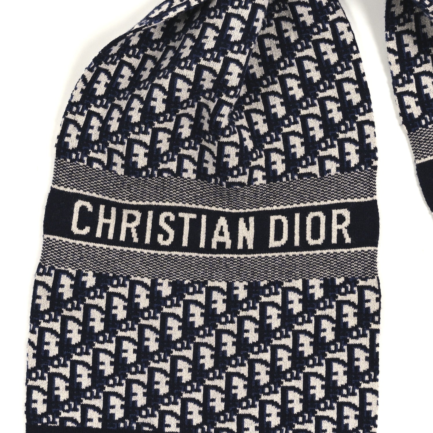 Christian Dior Wool Cashmere Oblique Scarf Beige Blue Black