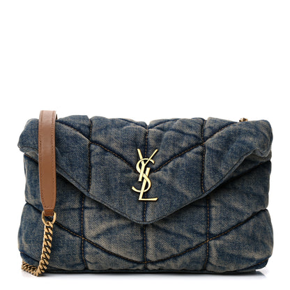 Saint Laurent Denim Quilted Toy Loulou Puffer Monogram Chain Satchel Blue Cinnamon 1 of 11