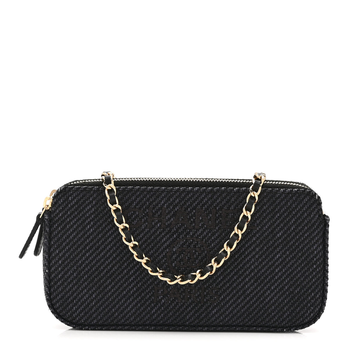 Lurex Straw Small Deauville Clutch With Chain Blue