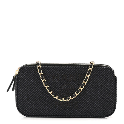 Chanel Lurex Straw Small Deauville Clutch With Chain Blue 1 of 14