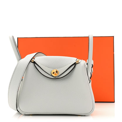 Hermes Taurillon Clemence Mini Lindy 20 Bleu Pale 11 of 11