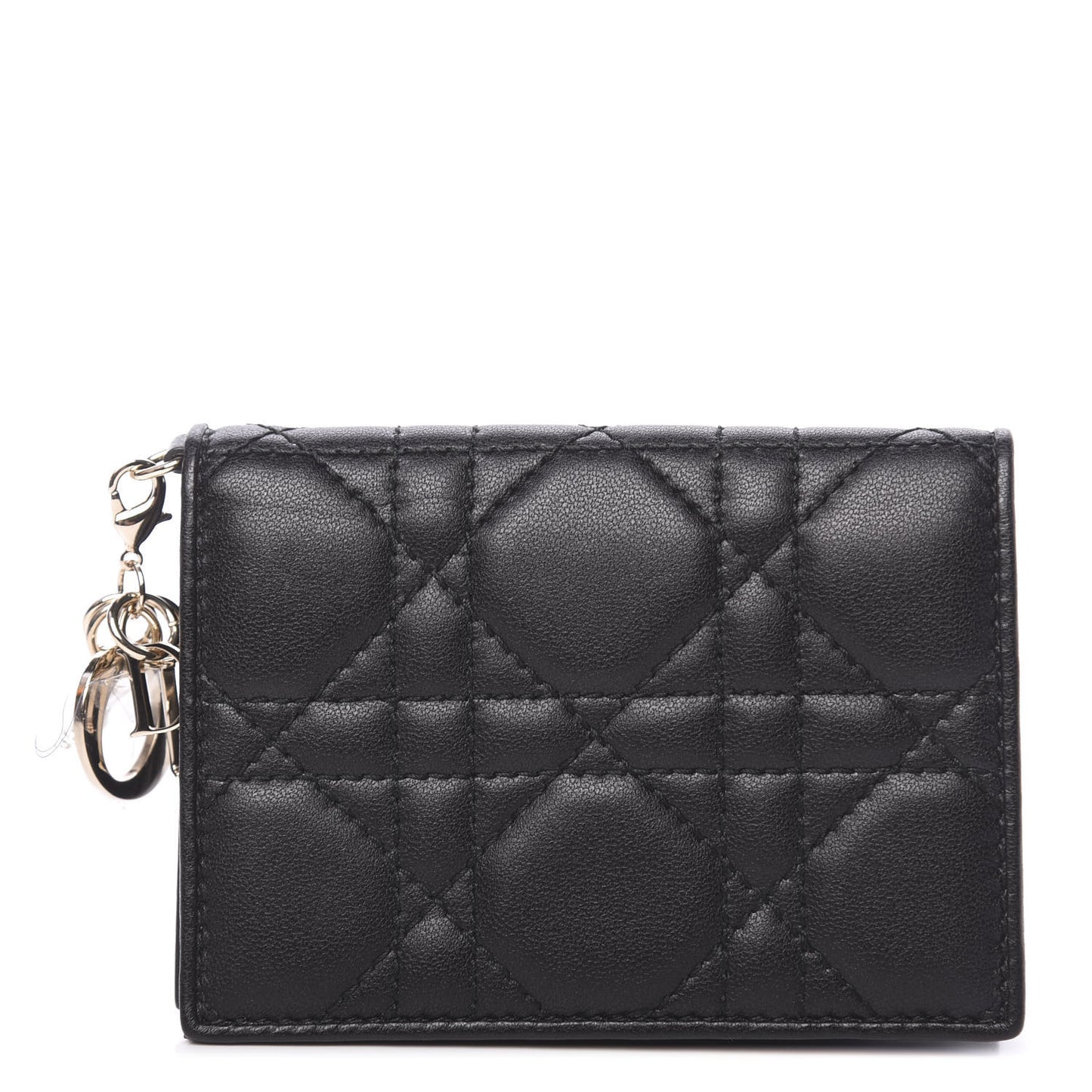Lambskin Cannage Small Lady Dior Flap Card Holder Black