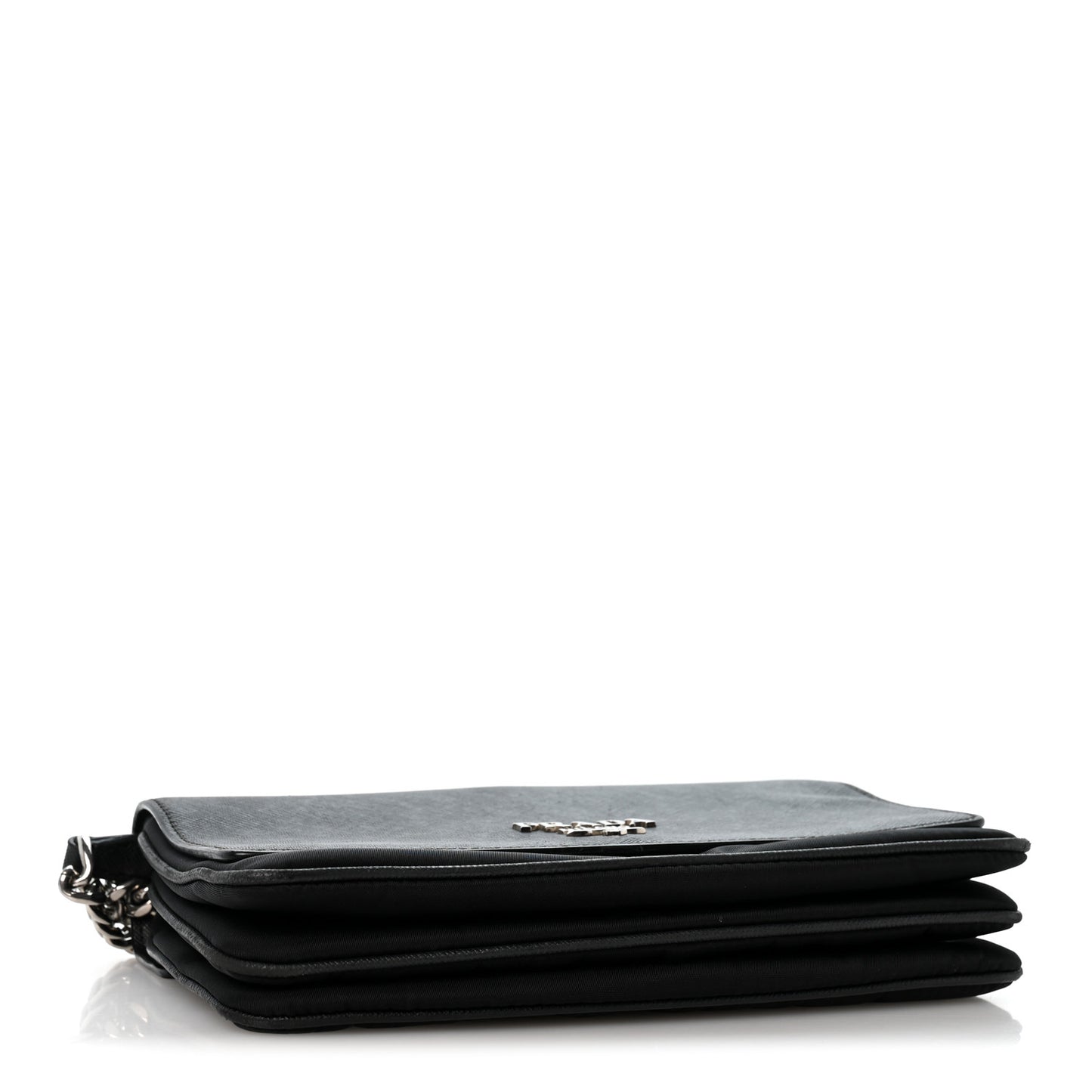 Saffiano Tessuto Nylon Chain Shoulder Bag Black