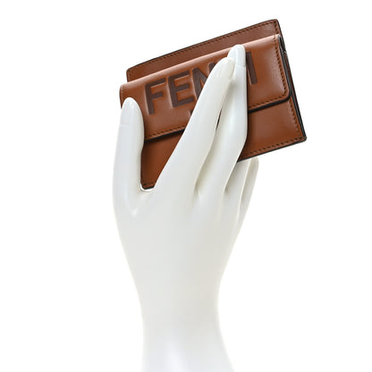 Fendi Vitello King Tamponato Logo Embossed Fold Over Card Holder Wallet Cuoio 2 of 8