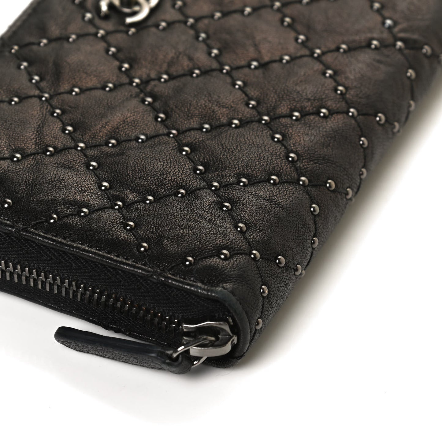 Crumpled Lambskin Studded Paris Dallas Zip Around Wallet Black