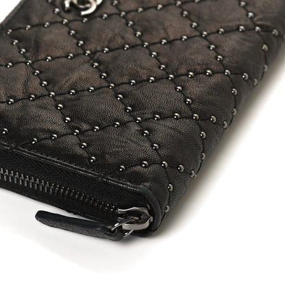 Chanel Crumpled Lambskin Studded Paris Dallas Zip Around Wallet Black 10 of 13