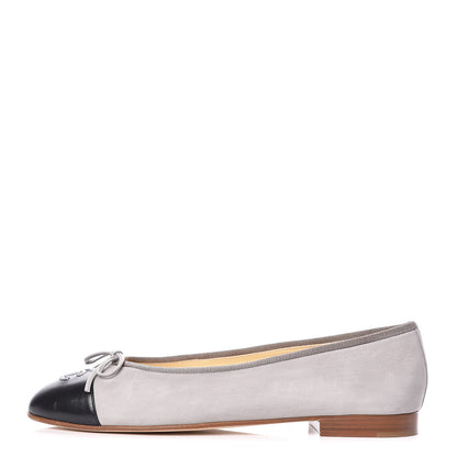 Chanel Suede Cap Toe Ballerina Flats 39.5 Grey Black 1 of 9