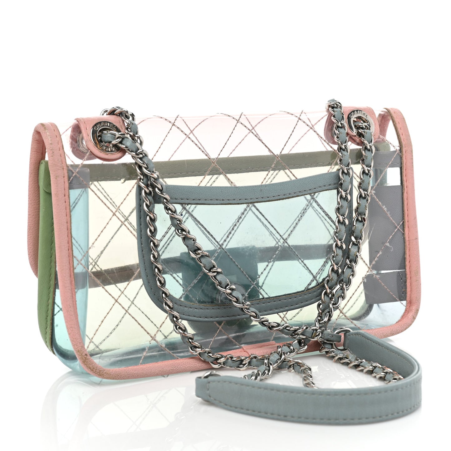 Lambskin PVC Quilted Mini Coco Splash Flap Blue Green