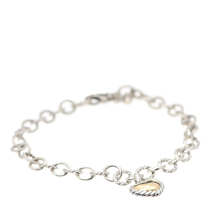 David Yurman Sterling Silver 18K Yellow Gold Cable Cookie Classic Heart Charm Bracelet 1 of 5