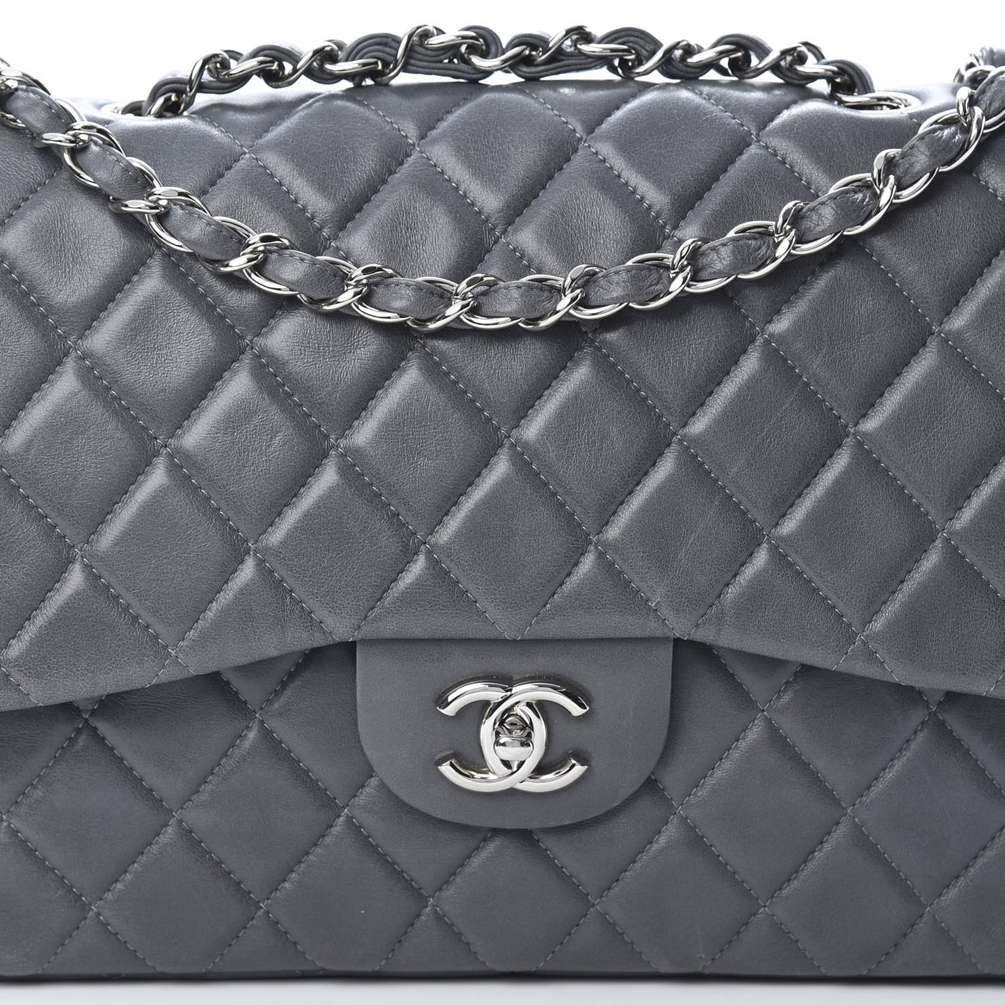 Lambskin Quilted Jumbo Single Flap Grey