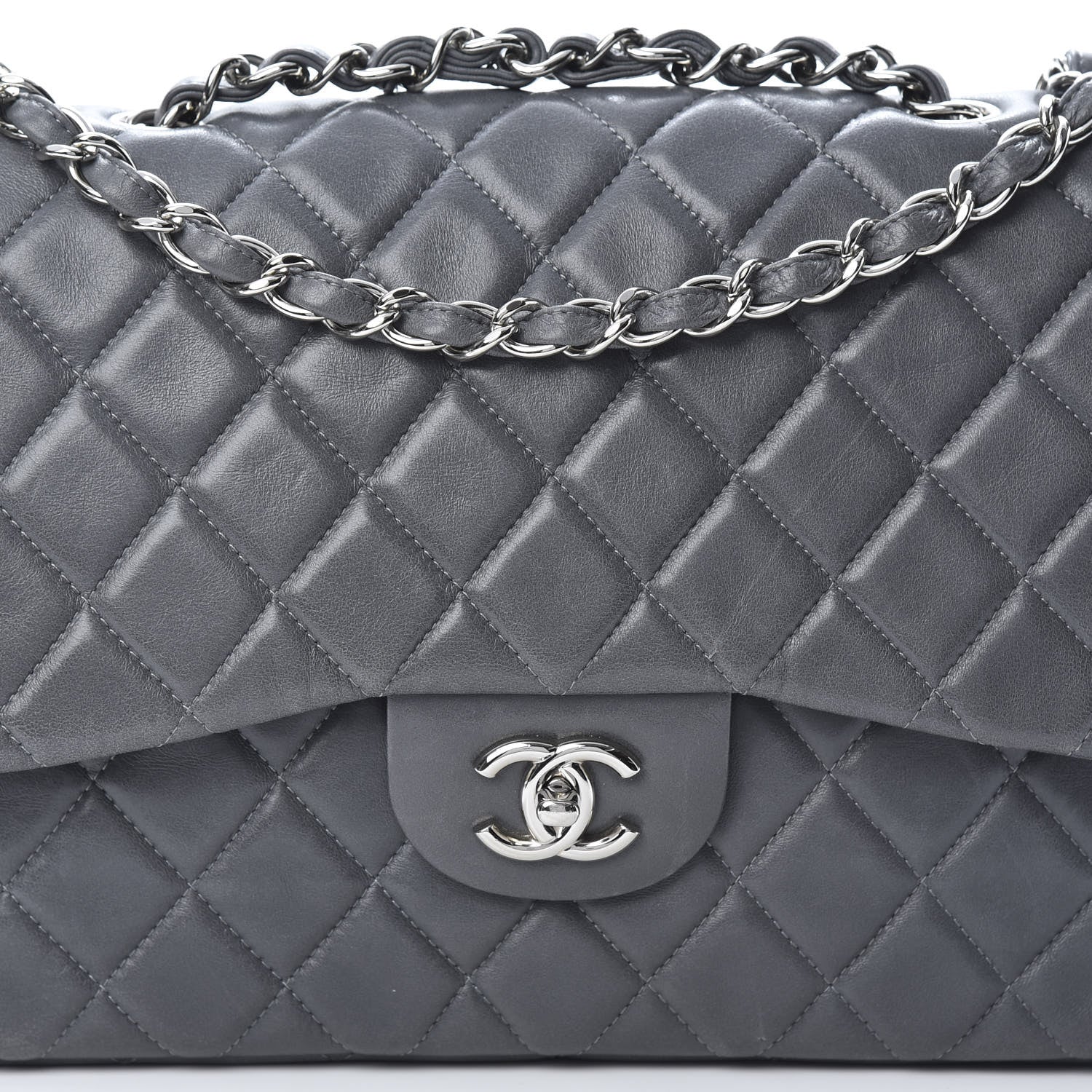 Chanel Lambskin Quilted Jumbo Single Flap Grey 8 of 14