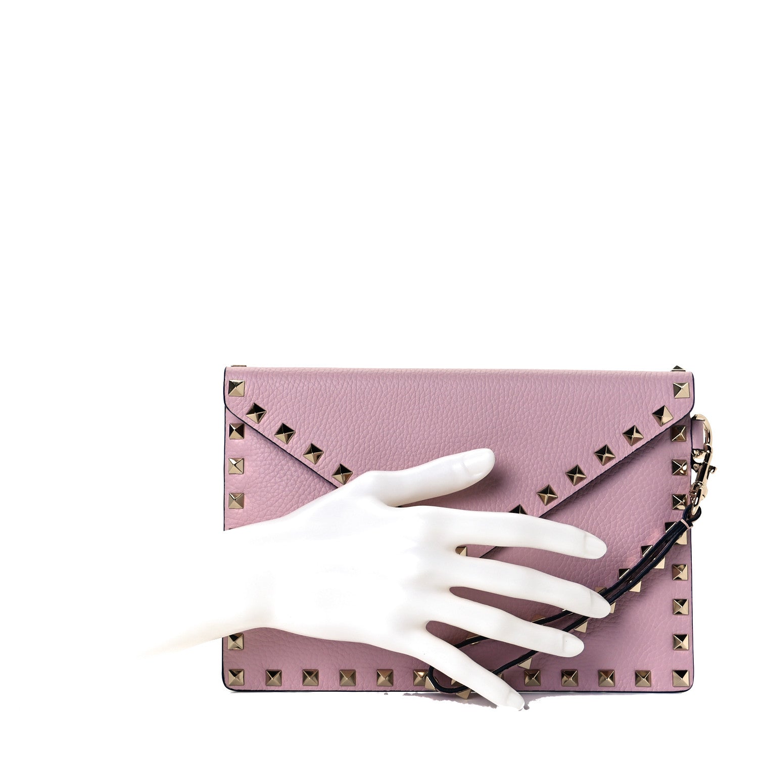 Valentino Garavani Pebbled Calfskin Medium Rockstud Envelope Flat Wristlet Pouch Water Rose 2 of 8