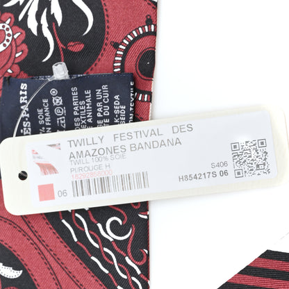 Hermes Silk Festival Des Amazones Bandana Fringed Twilly Rouge H 4 of 4