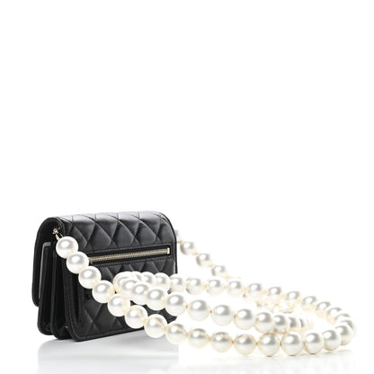Chanel Calfskin Quilted Mini Maxi Pearls Wallet On Chain WOC Black 3 of 12