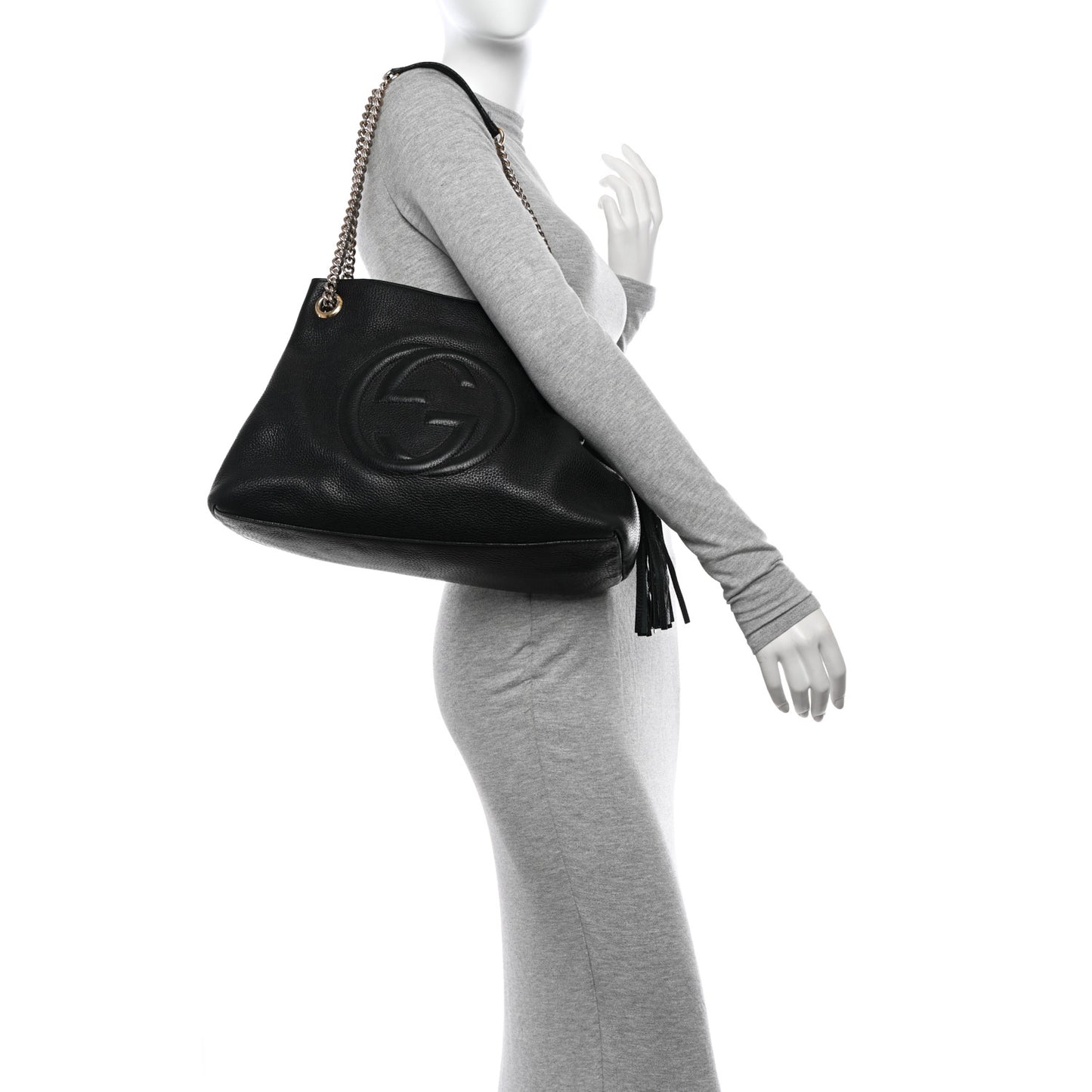 Pebbled Calfskin Medium Soho Chain Shoulder Bag Black