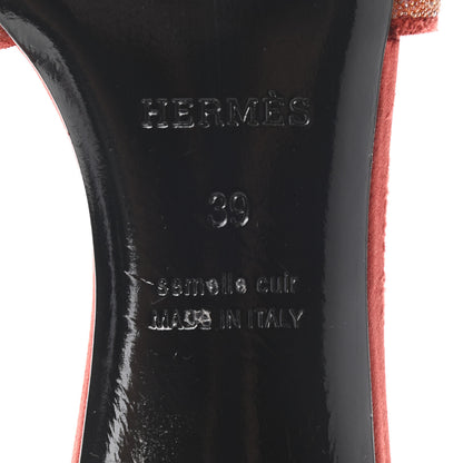 Hermes Satin Crystal Powder Oasis Sandals 39 Rouge Tomette 7 of 14