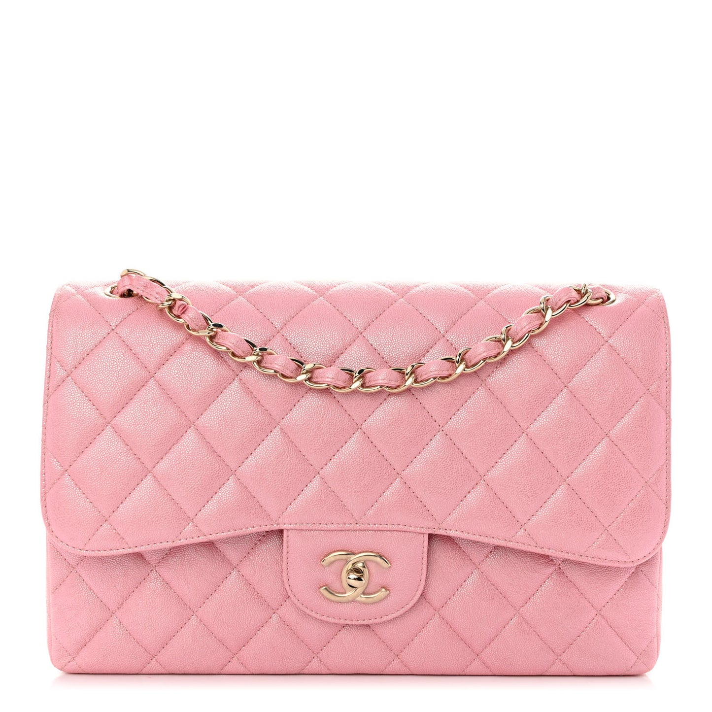 Iridescent Caviar Quilted Jumbo Double Flap Rose Pink