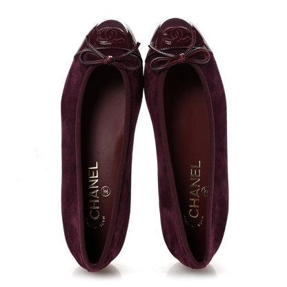 Chanel Suede Calfskin Patent Cap Toe CC Ballerina Flats 37 Burgundy 2 of 10