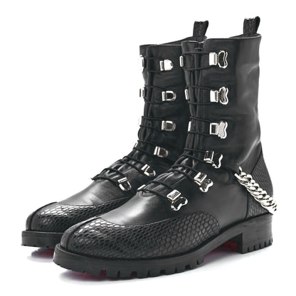 Christian Louboutin Calfskin Horse Guarda Flat Boots 38 Black Silver 3 of 8