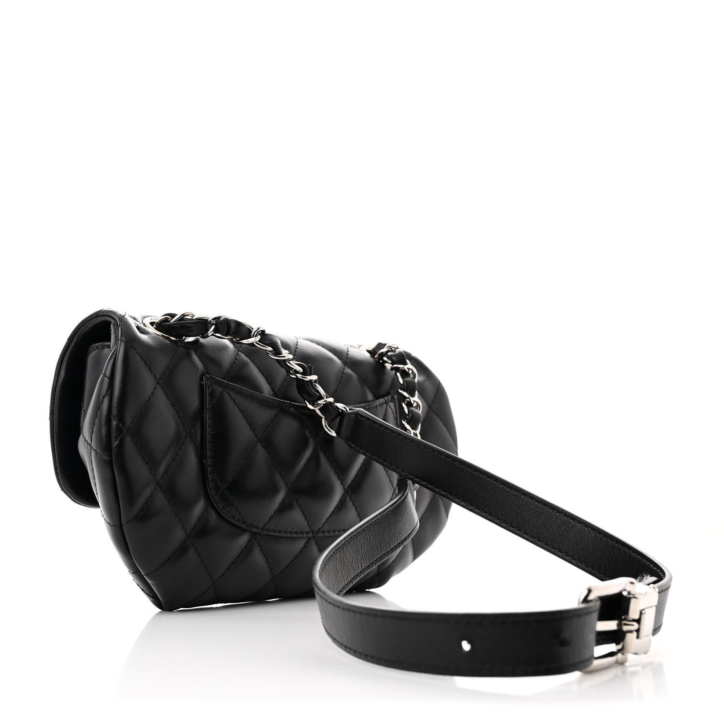 Calfskin Quilted CC Uniform Flap Belt Bag Black