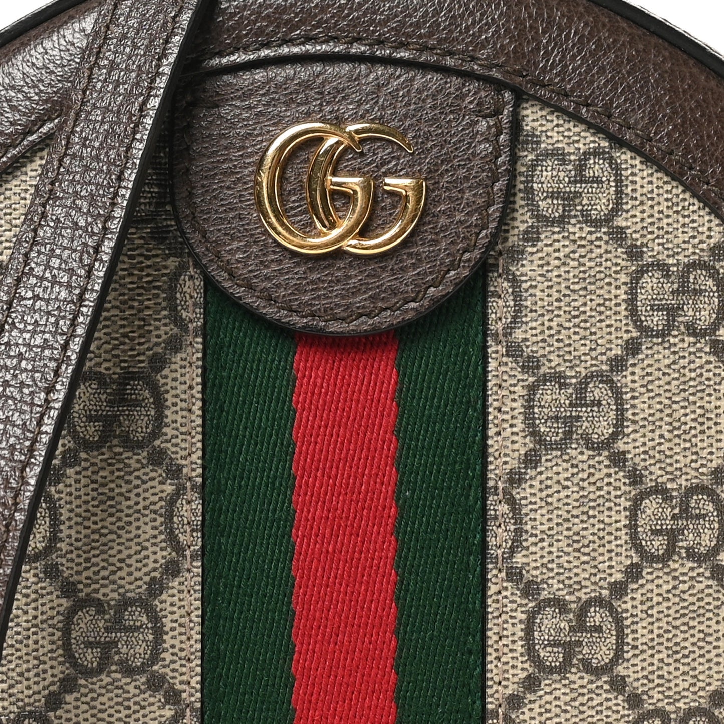 GG Supreme Monogram Web Mini Ophidia Round Shoulder Bag Brown