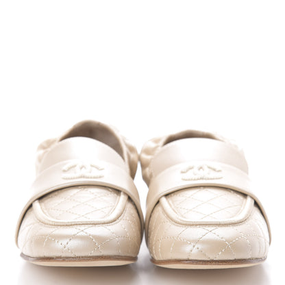 Chanel Laminated Lambskin Womens Quilted Elastic CC Moccasin Loafers 36 Beige 2 of 7