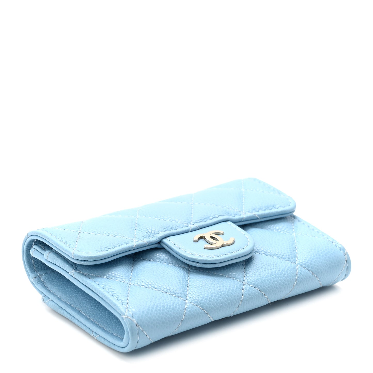 Caviar Quilted Flap Card Holder Wallet Light Blue
