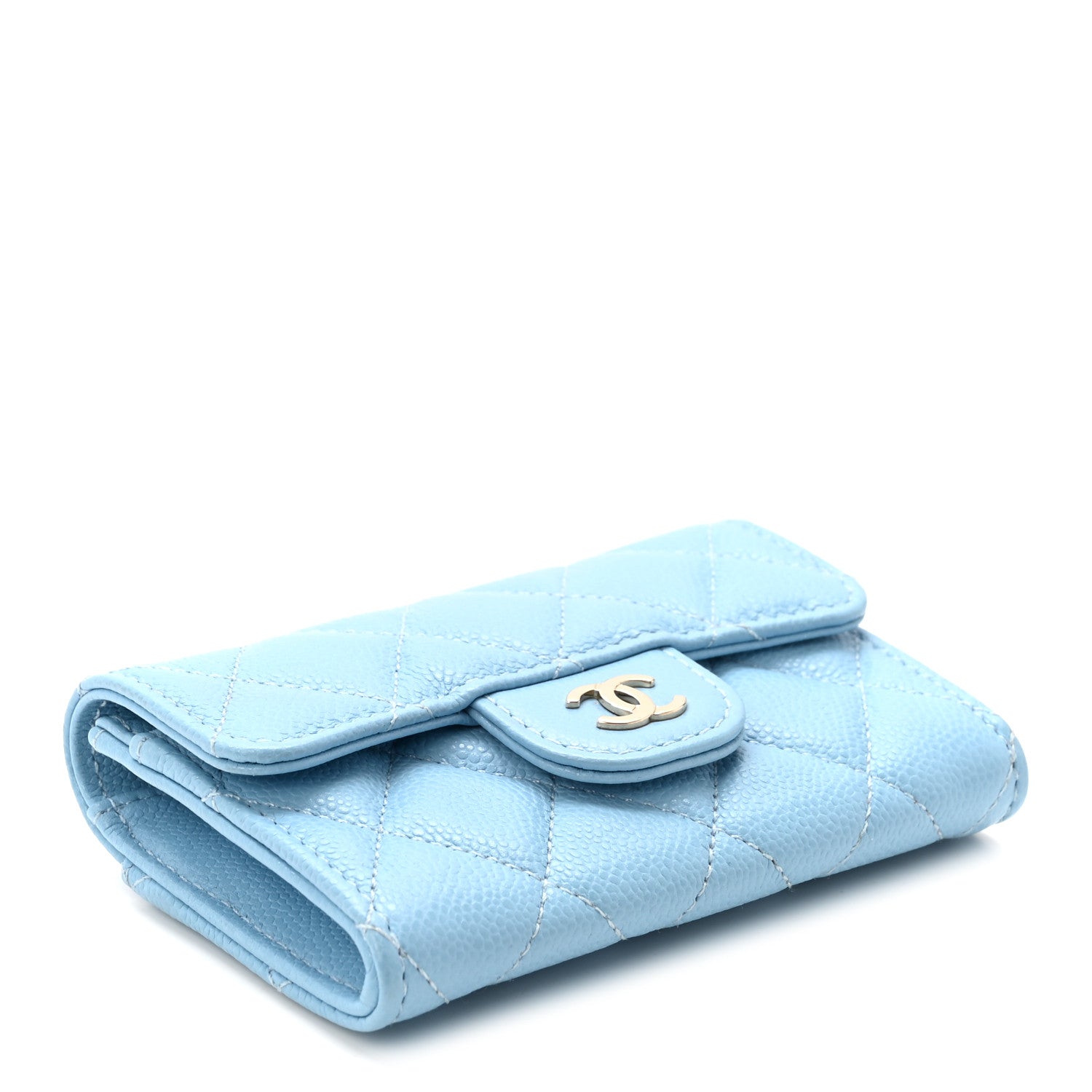 Chanel Caviar Quilted Flap Card Holder Wallet Light Blue 4 of 9
