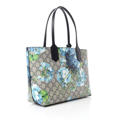 Gucci GG Supreme Monogram Blooms Small Reversible Tote Beige Blue Navy 3 of 16