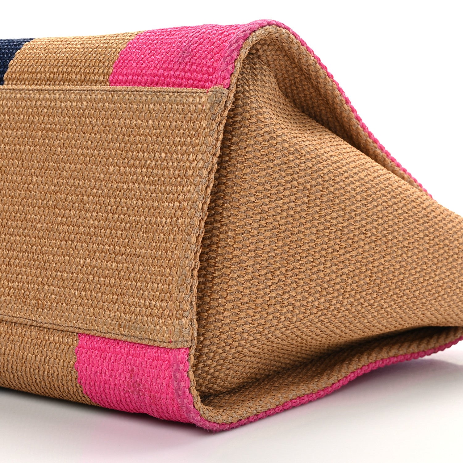 Chanel Straw Raffia Calfskin Striped Medium Deauville Tote Dark Beige Fuchsia Navy Blue 9 of 9