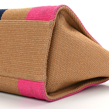Chanel Straw Raffia Calfskin Striped Medium Deauville Tote Dark Beige Fuchsia Navy Blue 9 of 9