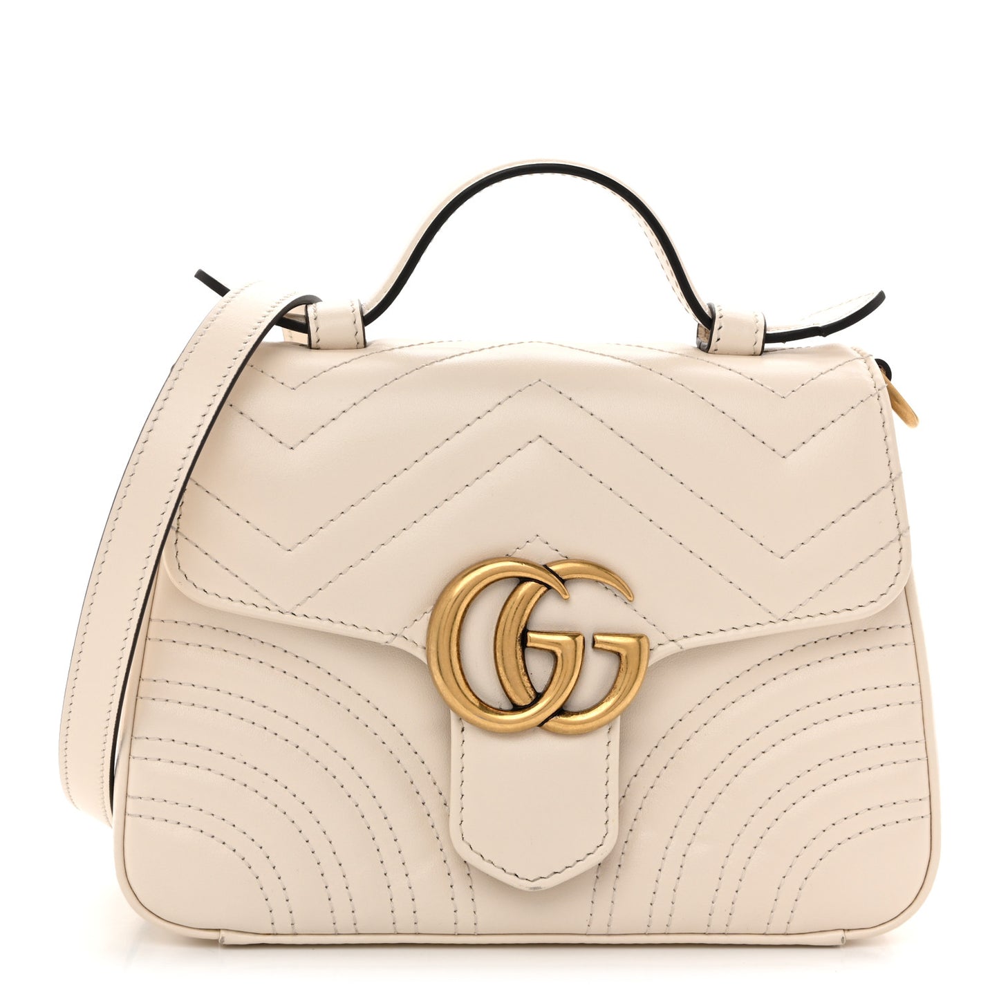 Calfskin Matelasse Mini GG Marmont Top Handle Shoulder Bag White