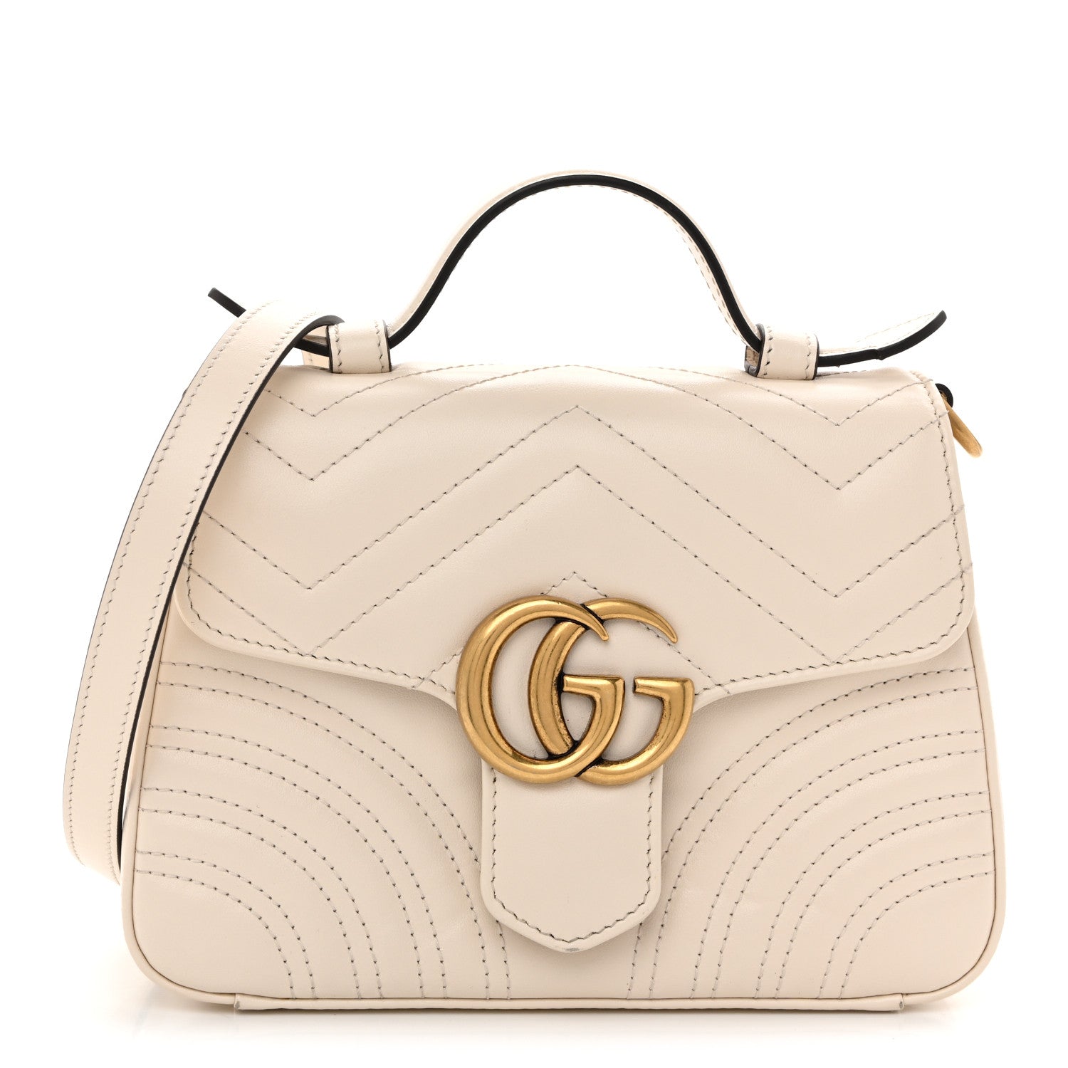 Gucci Calfskin Matelasse Mini GG Marmont Top Handle Shoulder Bag White 1 of 16
