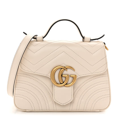 Gucci Calfskin Matelasse Mini GG Marmont Top Handle Shoulder Bag White 1 of 16