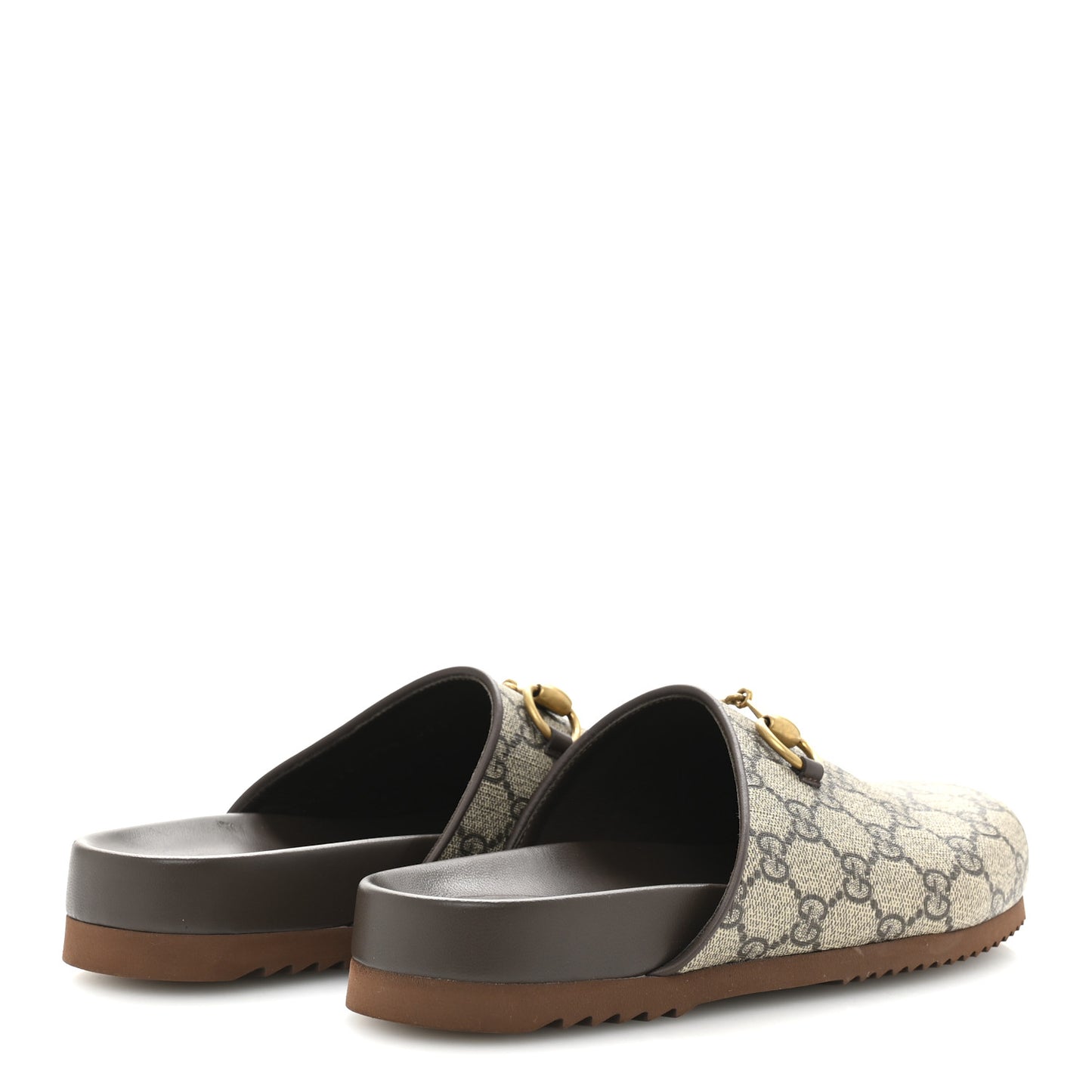 GG Supreme Monogram Miro Soft Calfskin Womens Horsebit Slippers 37.5 Beige Ebony New Acero