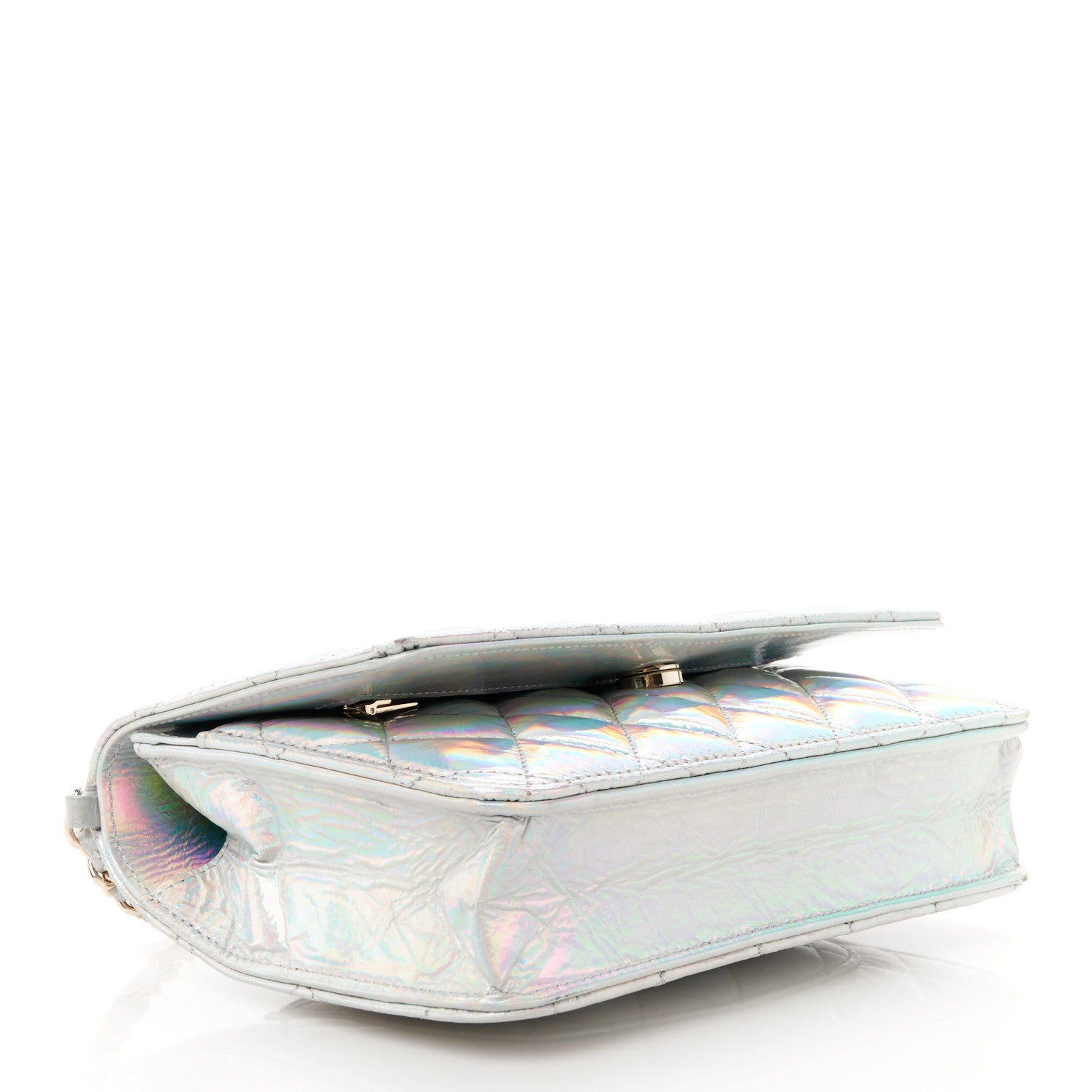 Chanel Iridescent Goatskin Quilted Wallet On Chain WOC Silver 4 of 12