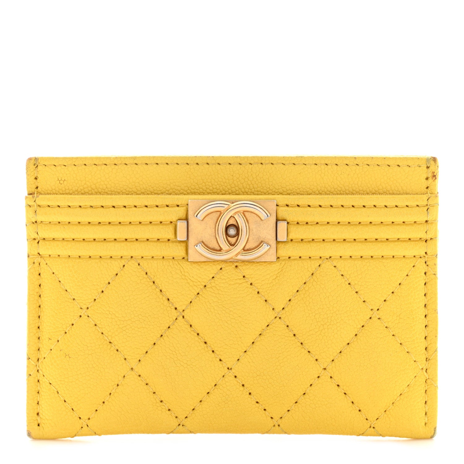 Chanel Caviar Quilted Boy Card Holder Yellow 1 of 14