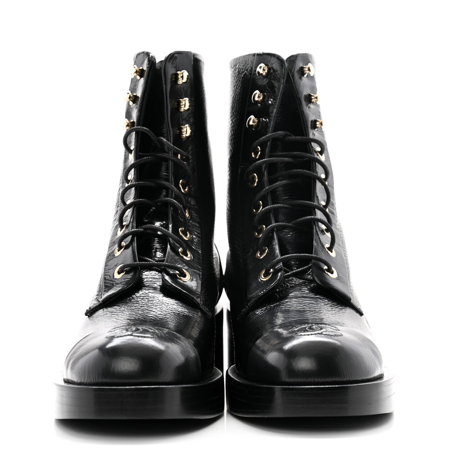 Shiny Goatskin Cap Toe Combat Boots 39.5 Black Dark Grey