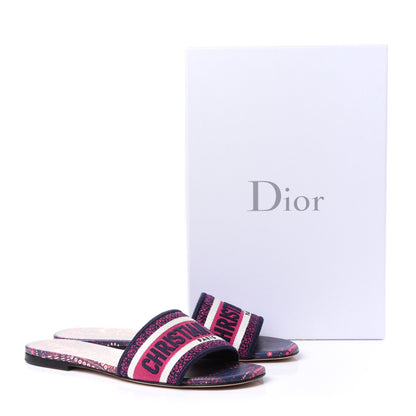 Christian Dior Canvas Embroidered Animals Dway Mules Slide Sandals 38.5 Deep Blue Fuchsia 10 of 10