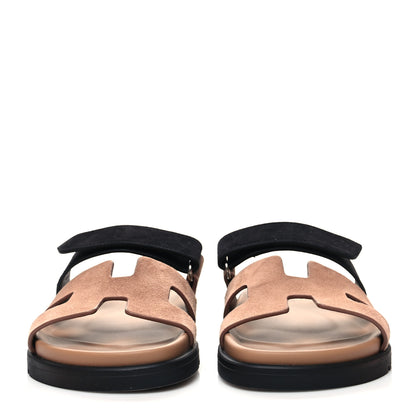 Hermes Suede Goatskin Womens Chypre Sandals 35 Rose Perle Black 2 of 9