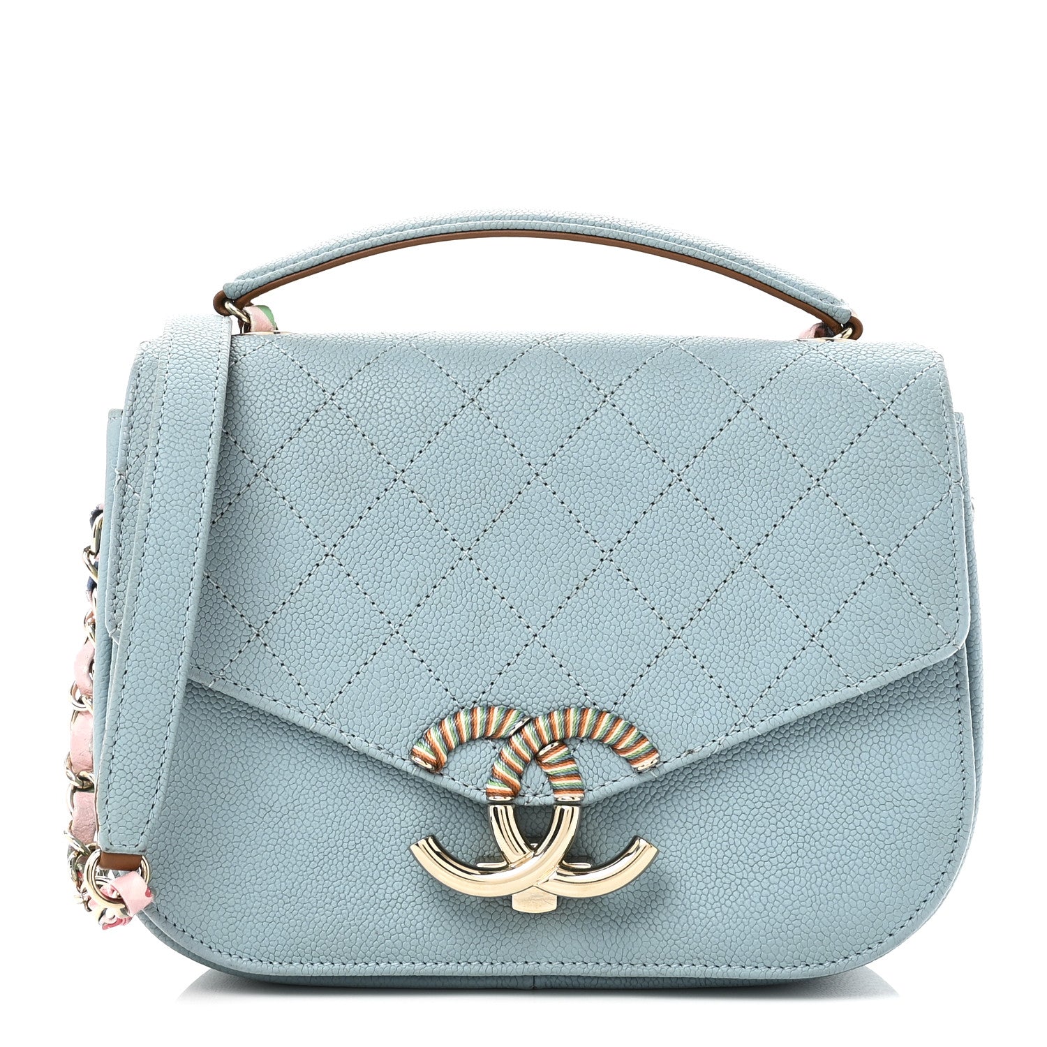 Chanel Grained Calfskin Quilted Small Cuba Top Handle Flap Blue 1 of 13