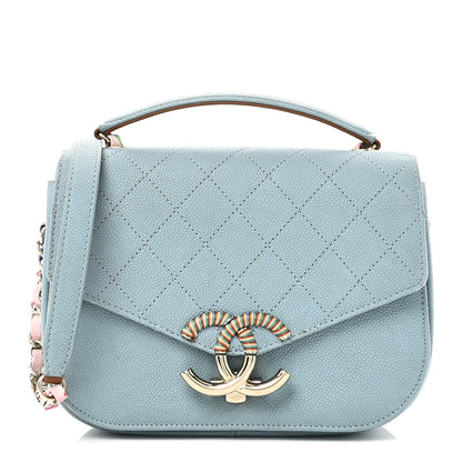 Chanel Grained Calfskin Quilted Small Cuba Top Handle Flap Blue 1 of 13