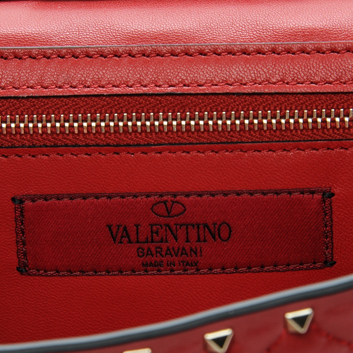 Valentino Garavani Lambskin Rockstud Spike Wallet on Chain Red 6 of 6