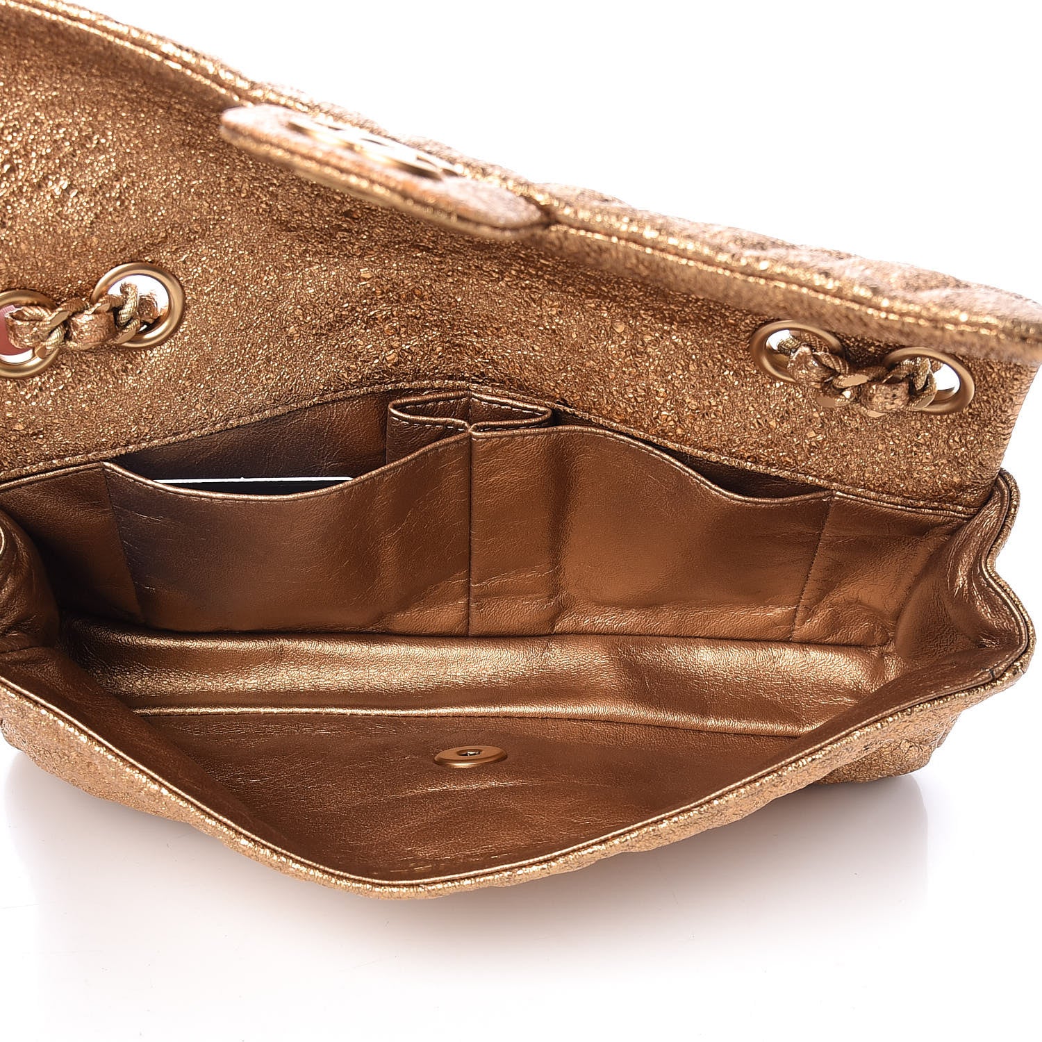Chanel Metallic Crackled Calfskin Quilted East West Flap Dark Gold 5 of 12