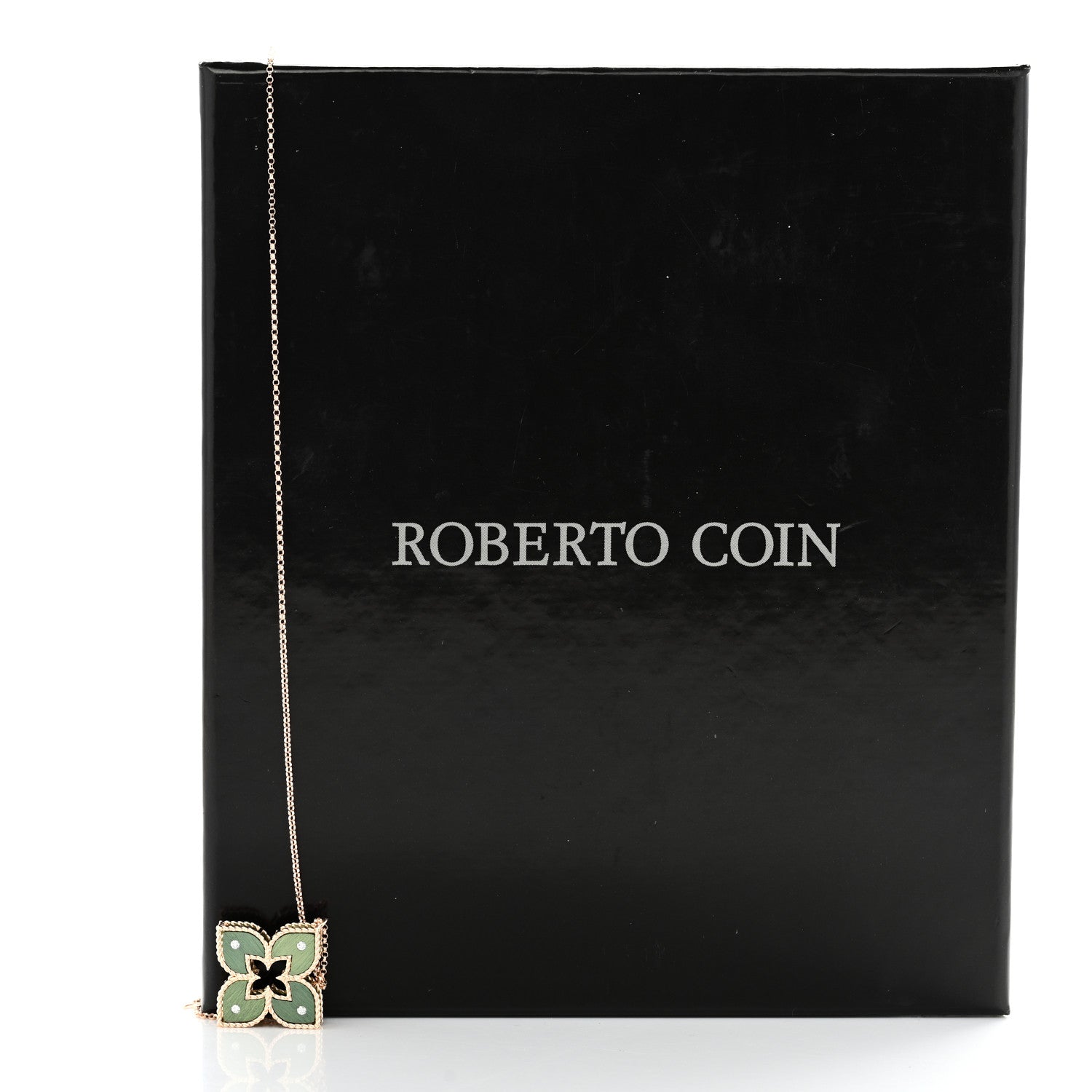 Roberto Coin 18K Rose Gold Green Titanium Diamond Small Venetian Princess Flower Pendant Necklace 5 of 5