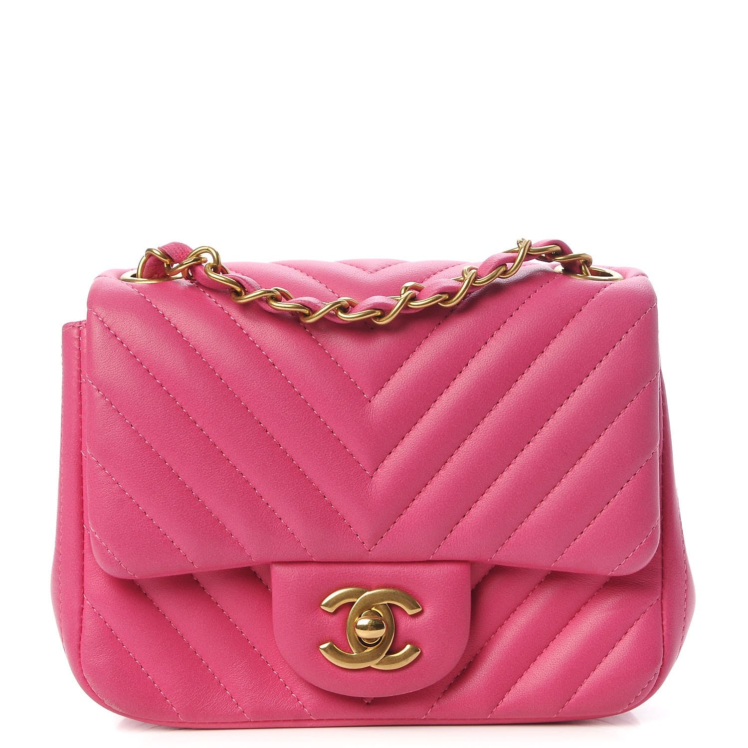 Chanel Lambskin Chevron Quilted Mini Square Flap Fuchsia 1 of 7